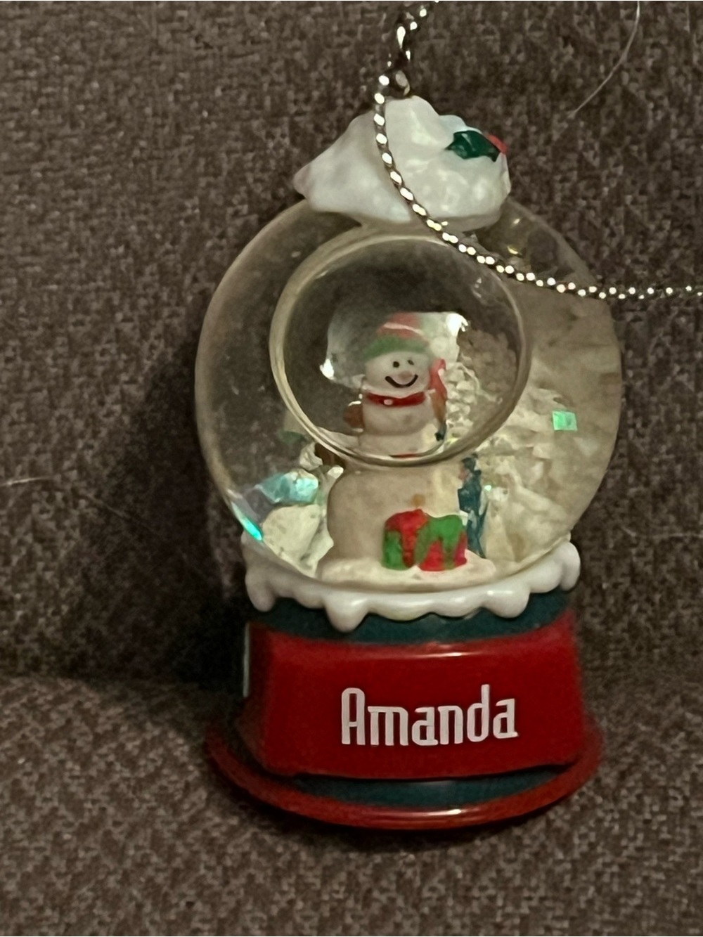 Personalized Red Snow Globe Ornament with Snowman AMANDA